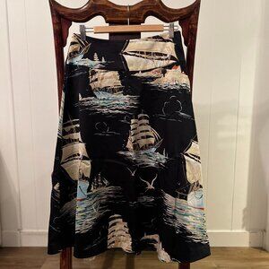 Anthropologie Leifnotes Rare Ship Print Skirt, size 8